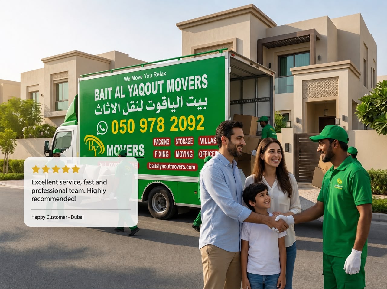 House relocation service in Dubai — professional movers loading furniture